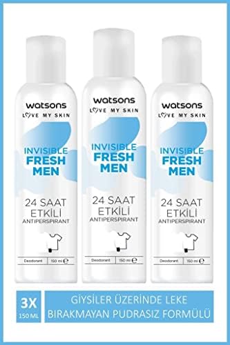 Watsons Invisible Fresh Men 24 Saat Etkili Deodorant Sprey 150 ml X3 ADET