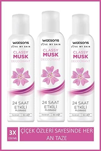 Watsons Classy Musk 24 Saat Etkili Pudrasız Deodorant Sprey 150 ml X3 ADET