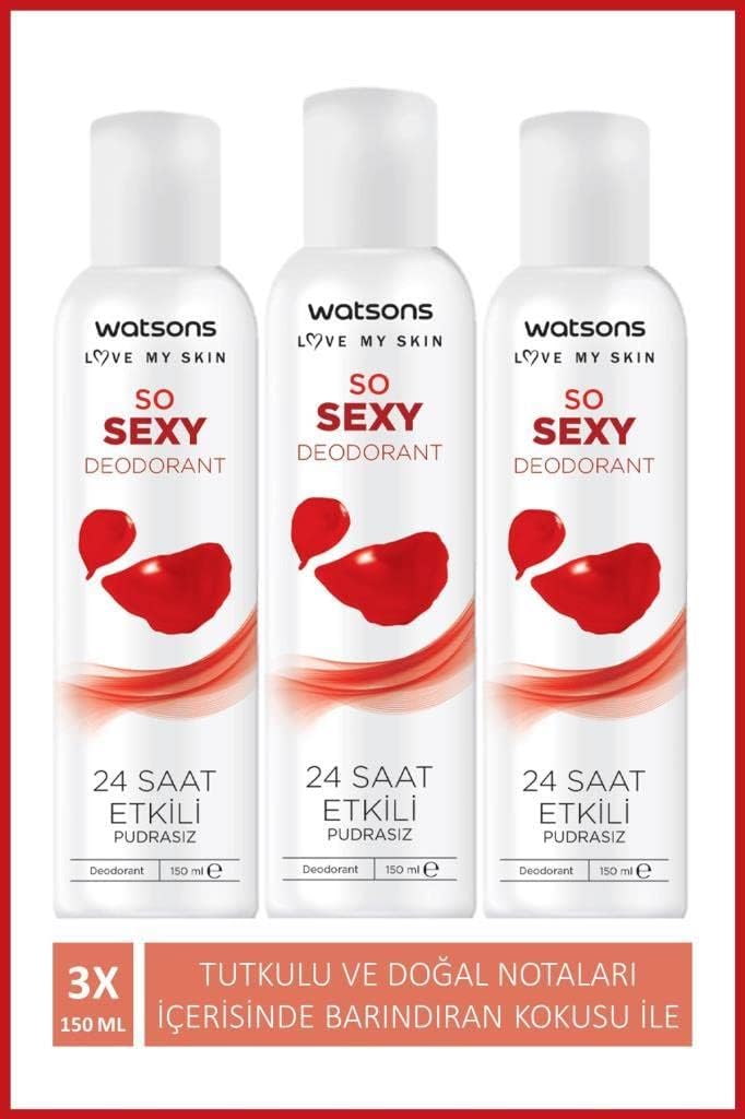 Watsons So Sexy Deodorant 24 Saat Etkili Pudrasız Sprey 150 Ml X 3 Adet
