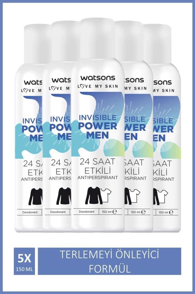 Watsons Invisible Power Men 24 Saat Etkili Deodorant 150 ml X5 ADET
