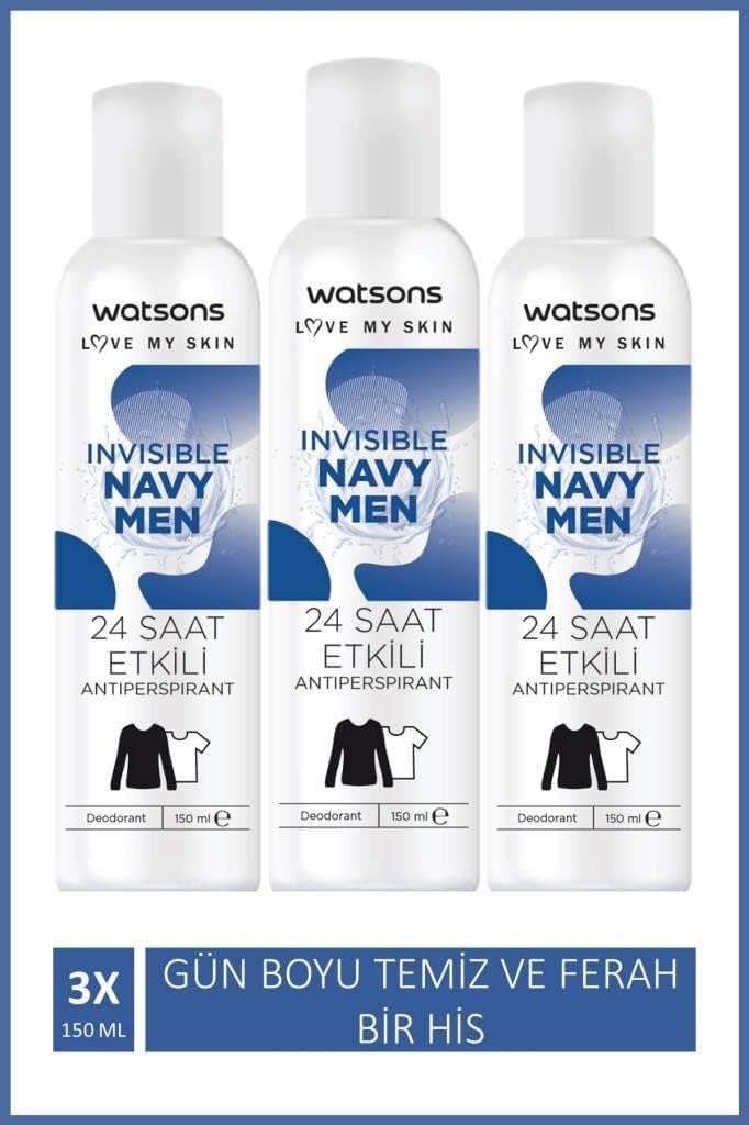 Watsons Invisible Navy Men Deodorant 150 ml X3 ADET