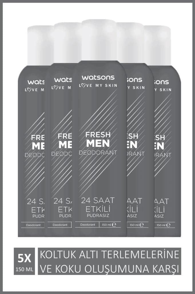 Watsons Fresh Men Pudrasız Deodorant Sprey 150 ml x 5 ADET
