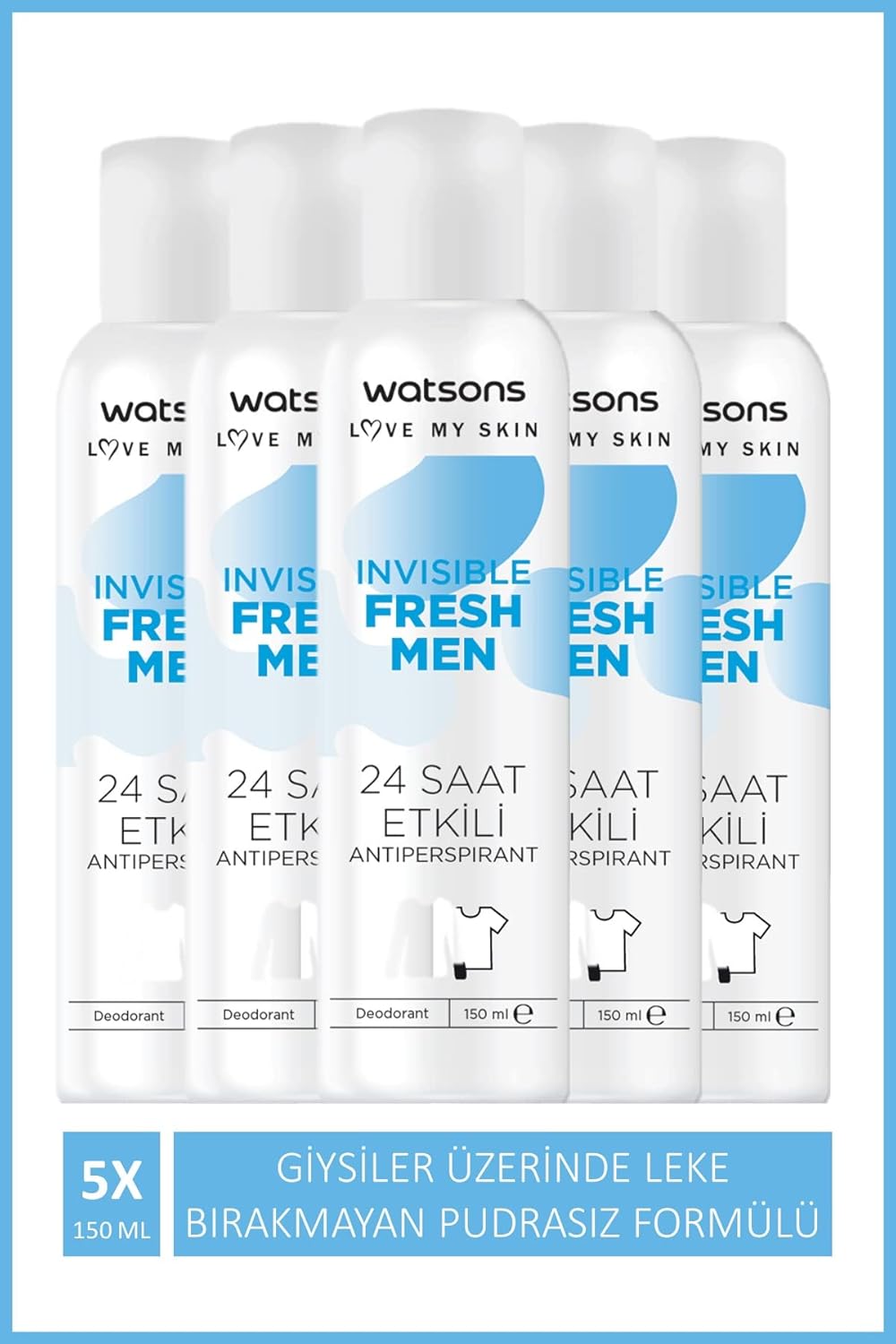 Watsons Invisible Fresh Men 24 Saat Etkili Deodorant Sprey 150 ml X5 ADET