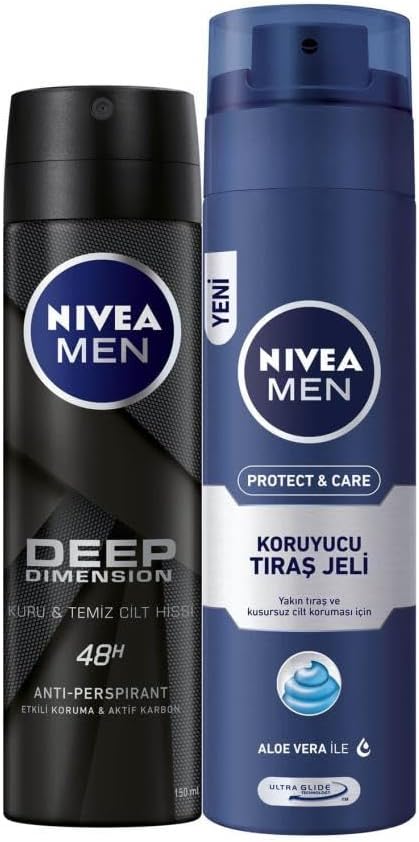 Alternative view of Men Erkek Sprey Deodorant Deep Dimension 48 Saat Anti-perspirant Koruma 150ml ve Men Protect&Care Tıraş Jeli 200ml, Kuru Ciltler İçin, Pürüzsüz Tıraş