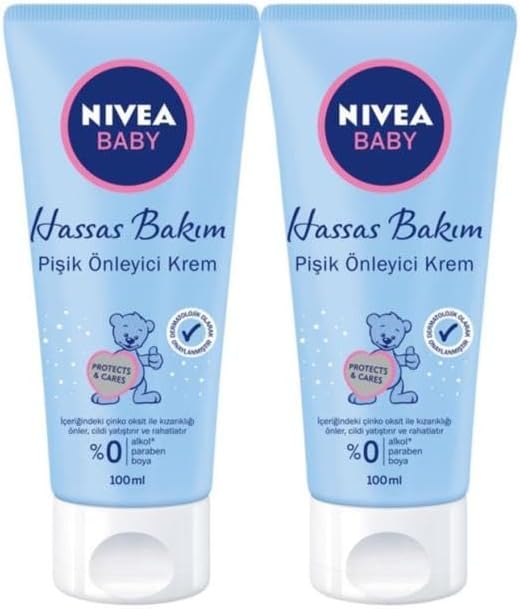 Baby Pişik Önleyici Krem, Panthenol ile Cilt Tahrişi Önleyici, %0 Alkol, %0 Paraben 100ml x2 Adet