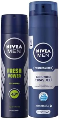 Men Erkek Sprey Deodorant Fresh Power 150ml ve Men Protect&Care Tıraş Jeli 200ml, Kuru Ciltler İçin, Pürüzsüz Tıraş