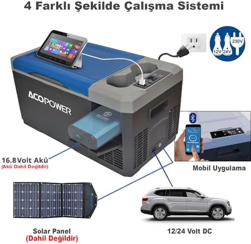 Acopower V18 12/24/220Volt 18Litre Kompresörlü Oto Buzdolabı (Akü Dahil Değildir)