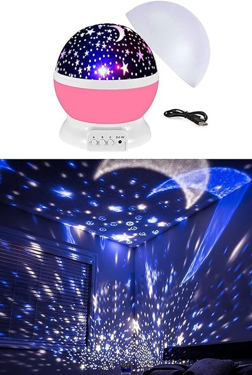 Alternative view of Star Dönen Renkli Ay Ve Yıldız Yansıtmalı Projeksiyon Lamba Gece Lambası Parti Lambası Hediyelik (Pembe)