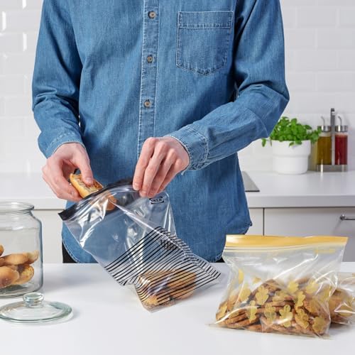 Orta Boy Çift Mühürlü Tekrar Kullanılabilir Gıda Torbaları, 1,2 ve 2,5 Litre, Siyah Çizgili/Sarı Yaprak - 100 Adetlik Set