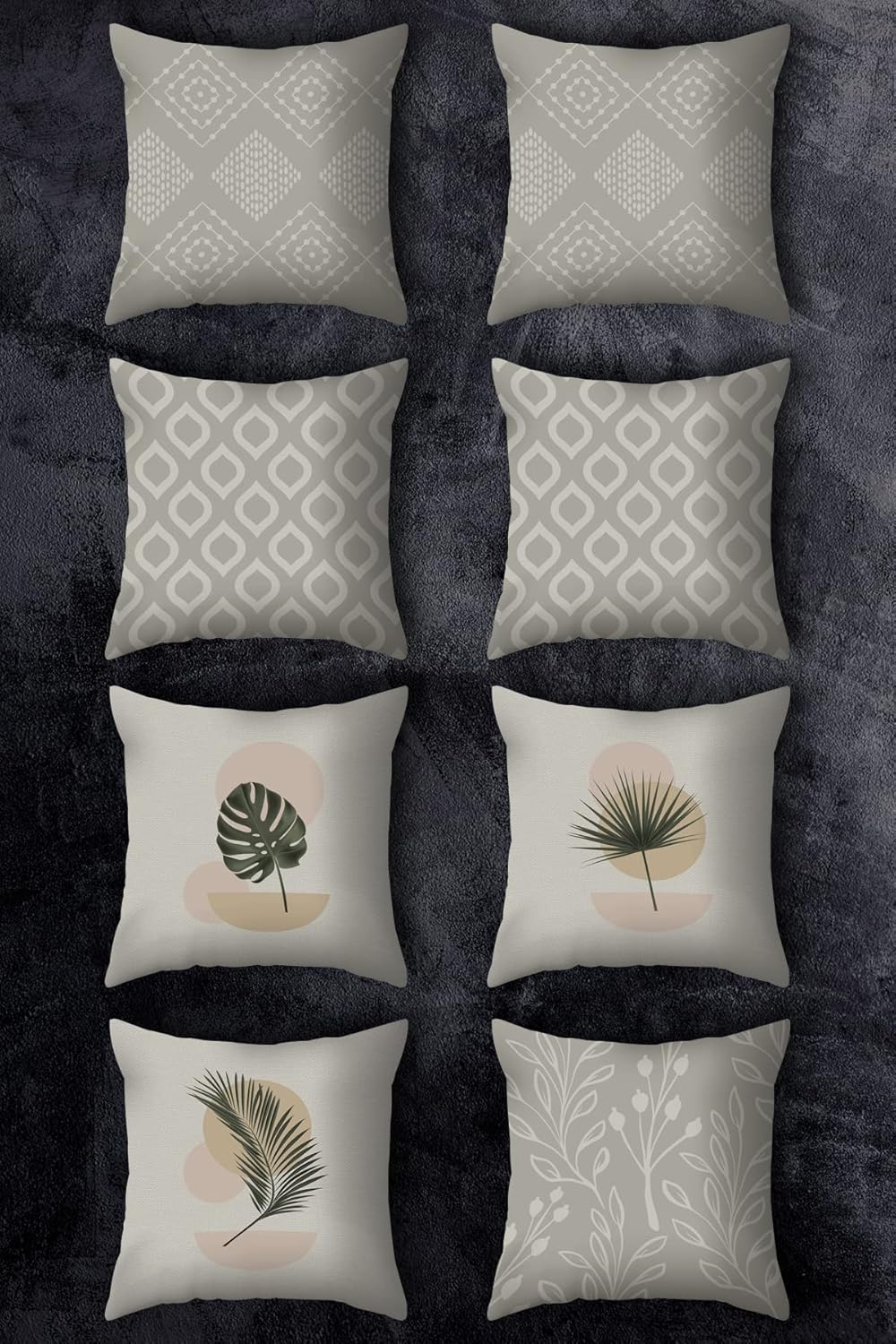 Çift Tarafı Baskılı 43x43 Kırlent Kılıfı 8'li Set Kombini
