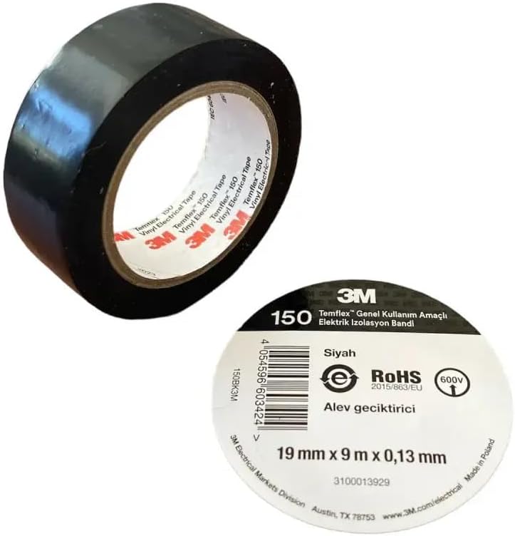 3M Temflex Elektrik İzolasyon Bandı Siyah (0,13 mm x 19 mm x 9 metre)