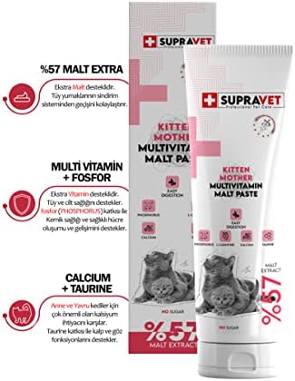 Supravet Hamile ve Yavru Kediler için Kalsiyum ve Taurinli Multi Vitamin Kedi Macunu 100 Gr. (%57 Malt)