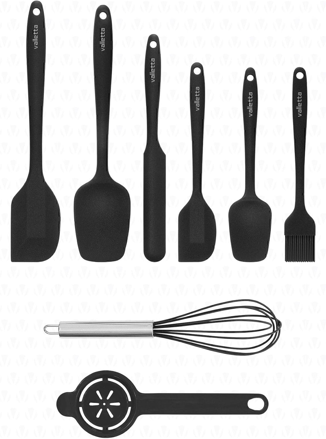 Valletta Drongo Dayanıklı Yanmaz Yapışmaz Silikon Spatula Seti 8 Parça Siyah
