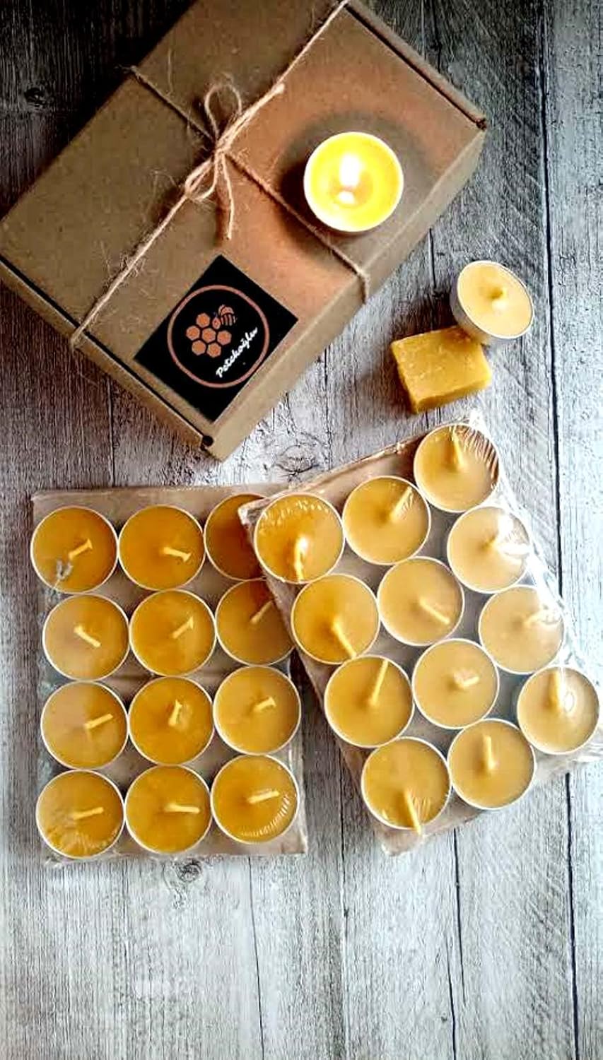 (24 Adet) Tealight Doğal Petek Mum Ekonomik Boy (8Gr) Beeswax Candle