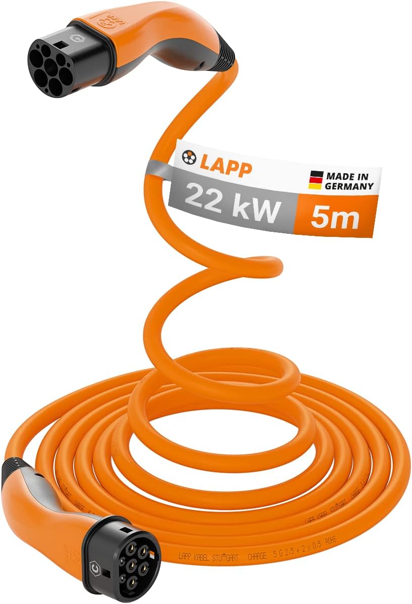 Lapp ® Elektrikli Araç Akıllı 22 kW, 32A, Üç Fazlı, Mod3, 5m Tip2 Şarj Kablosu - Tüm Araçlarla Uyumlu