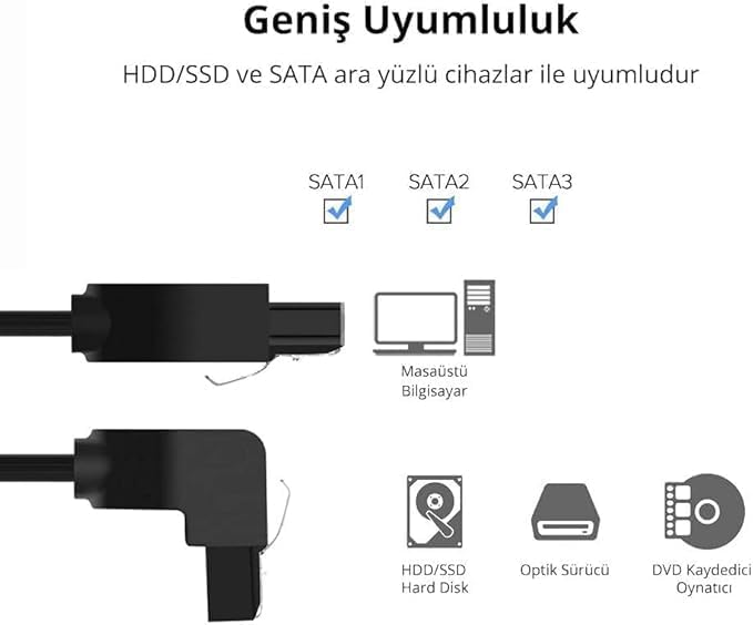 Alternative view of 40 cm Sata Data Kablo - 90 Derece - Metal Klip