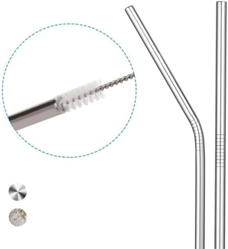 5 Parça Paslanmaz Çelik Pipet Seti - Tekrar Kullanılabilir Metal Meşrubat Pipeti ve Temizleme Fırçası | Çevre Dostu, Düz ve Eğik Pipetler