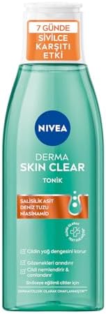 Derma Skin Clear Sivilce Karşıtı Tonik 200ml,Gözenek Arındırıcı,Cildin Yağ Dengesini Korur,Nemlendirir,Salisilik Asit (BHA) Deniz Tuzu, Niasinamid,Sivilceye Eğilimli Ciltler