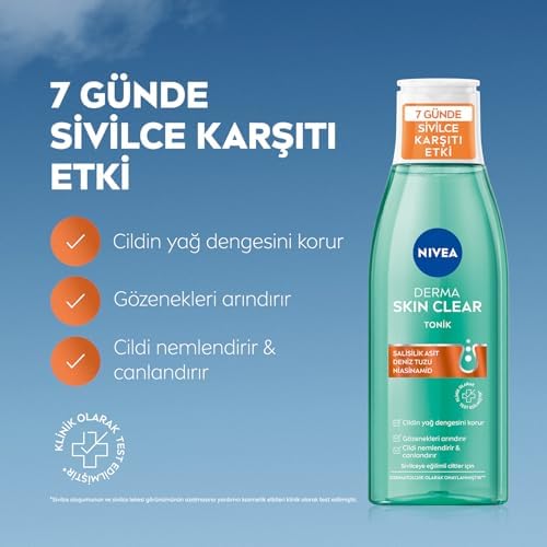 Alternative view of Derma Skin Clear Sivilce Karşıtı Tonik 200ml,Gözenek Arındırıcı,Cildin Yağ Dengesini Korur,Nemlendirir,Salisilik Asit (BHA) Deniz Tuzu, Niasinamid,Sivilceye Eğilimli Ciltler