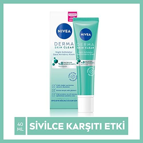 Alternative view of Derma Skin Clear Night Exfoliator Gece Arındırıcı Krem 40ml,%8 Glikolik Asit (AHA) ve Salisilik Asit (BHA) ile Sivilce Karşıtı Etki,Eşit Cilt Tonu