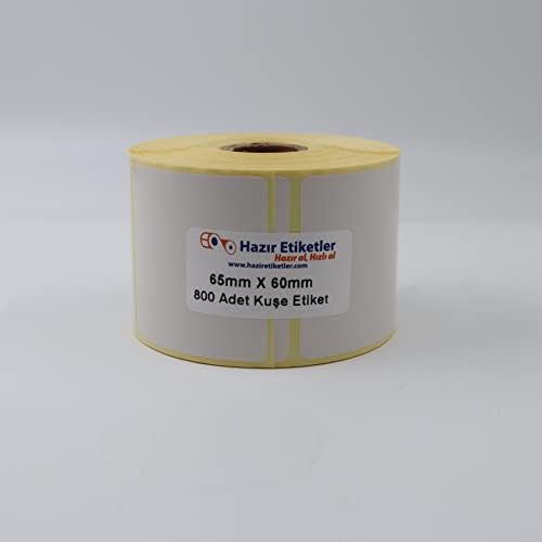 Kuşe Etiket 65mm x 60mm Ruloda 800 Adet 40mm Çapında Baskısız Barkod Yazıcı Etiketi