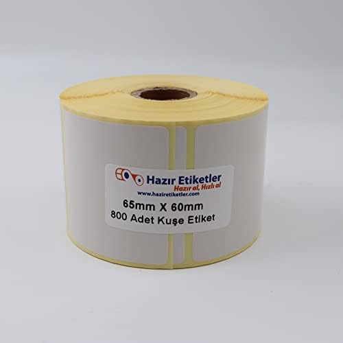 Alternative view of Kuşe Etiket 65mm x 60mm Ruloda 800 Adet 40mm Çapında Baskısız Barkod Yazıcı Etiketi