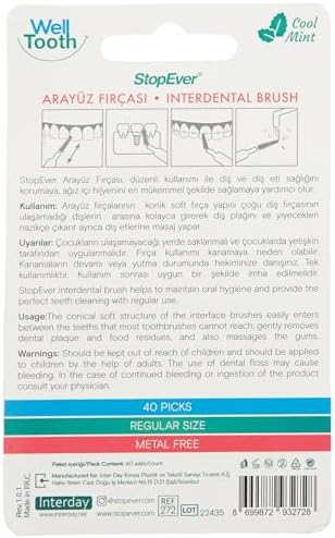 StopEver Well Tooth Arayüz Fırçası, Normal Boy, Beyaz & Yeşil, 3 Paket, 120 Adet