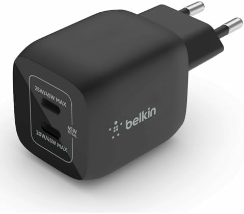 Alternative view of Çift USB-C Duvar Şarj Cihazı 45W, 14, 13, 12, Pro, Pro Max, iPad Pro 12.9, 11, MacBook, Galaxy S23, S23+, Ultra, Tab ve daha fazlası için GaN Teknolojili PD 3.0 Hızlı Şarj