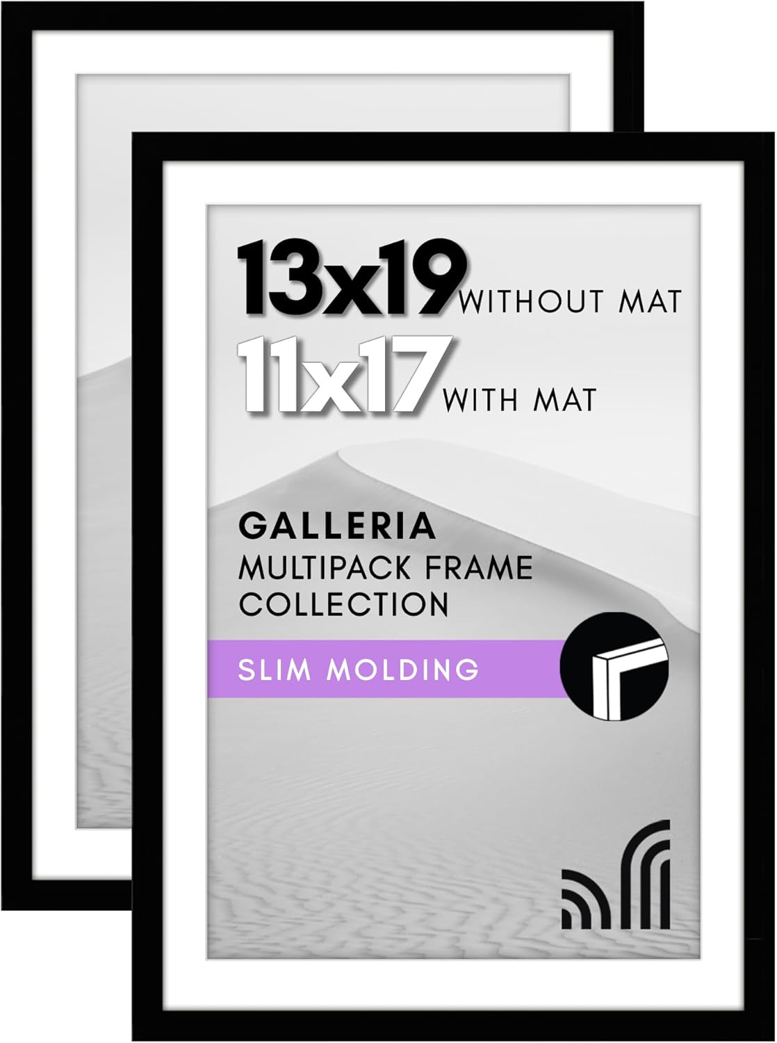 Alternative view of 13x19 Siyah Resim Çerçevesi, 2'li Paket - Mat ile 11x17 Resim Çerçevesi Olarak Kullanın - Yatay veya Dikey Ekran için Testere Dişli Asma Donanımı Dahildir