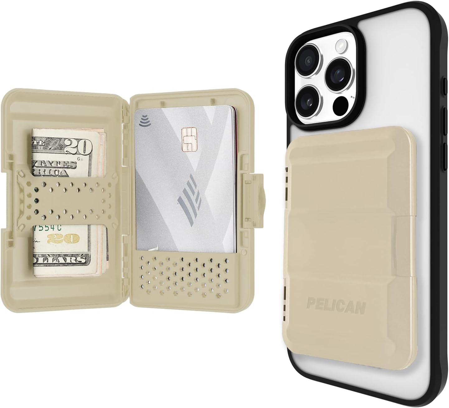 Manyetik Cüzdan ve Kart Tutucu - Ağır Hizmet Tipi Geçmeli MagSafe - Çıkarılabilir Sert Kabuk - 14 Pro Max/ 14 Pro/ 14/13 Pro Max/ 13 Pro/ 12 Pro Max için - Çöl Tanı