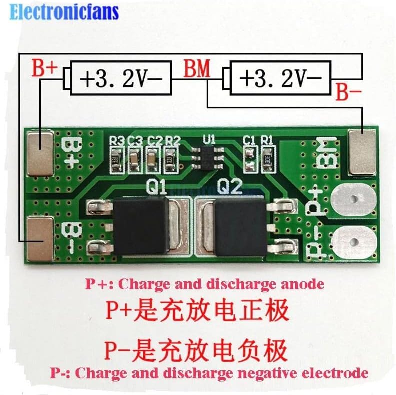BMS 2S 8A li-ion 6.4V 8.4V Yeşil Vida Konnektörlü 8 amps 2 pol 41mm 3.5mm