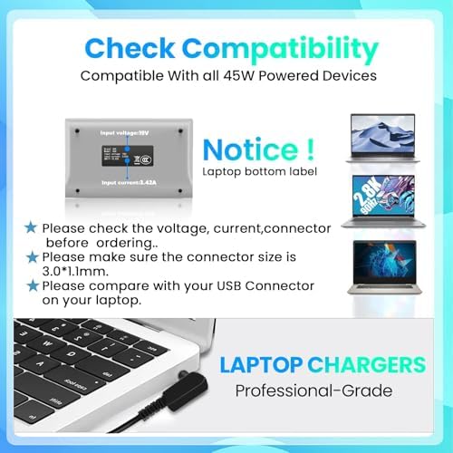Alternative view of Dizüstü bilgisayar için 45W güç adaptörü Acer Swift 3 SF314 Swift 1 SF114-32 Aspire 5 A515-55 A515-56 A515-46 Chromebook 14 11 13 15 R11 R13 R13 Pa-1450-26 güç kaynağı 19.5V (3.0mm* 1.1mm)