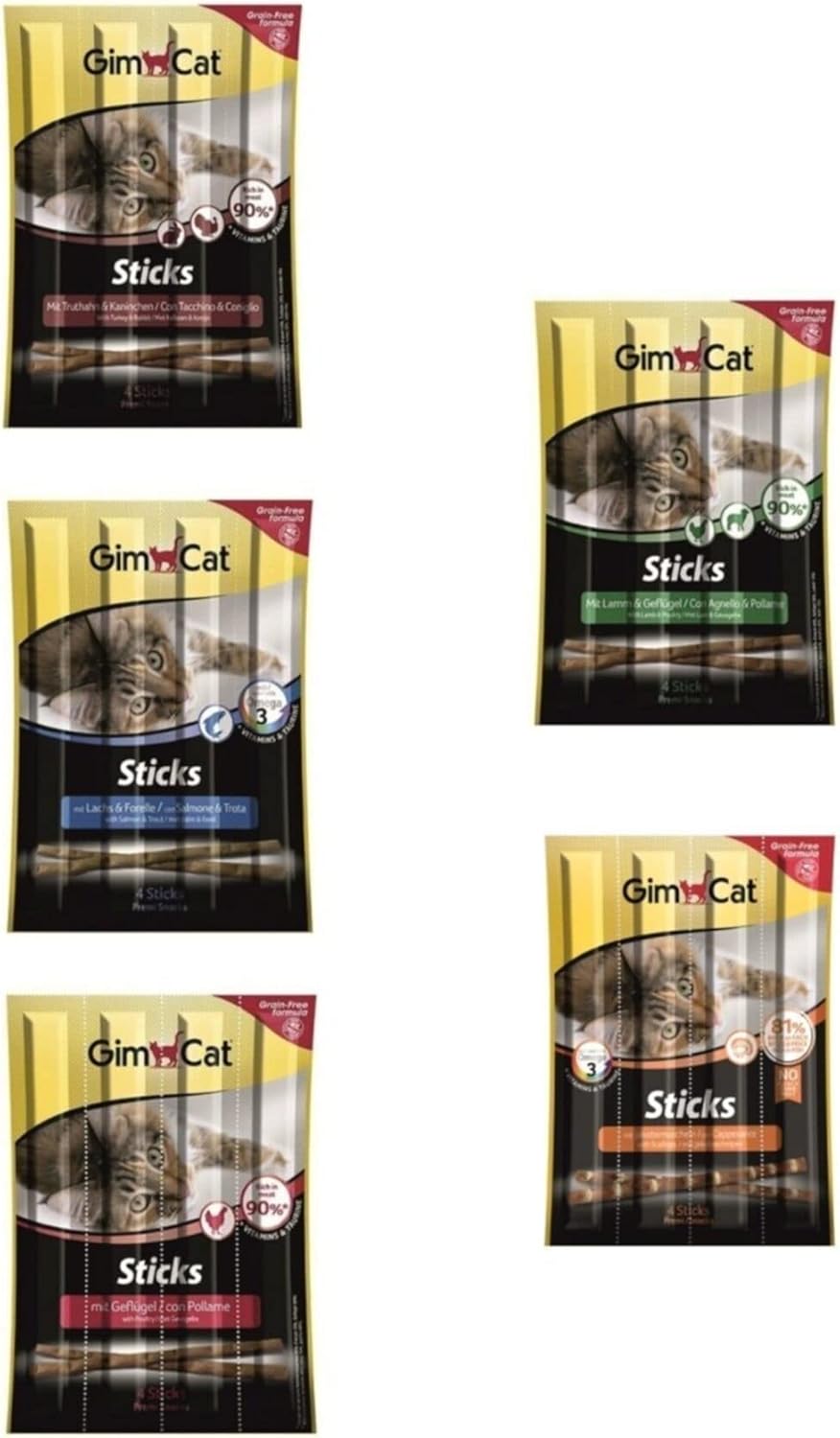 Gimcat Sticks 20 gr 5'li Set (Hindi-tavşan/Somon-morina/Kümes Hayvanı/Deniz Tarağı/Kuzu-Tavuk)
