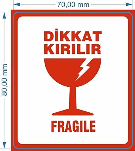 Hazır Kırılır Etiketi, Fragile Label 70mm x 80mm Ruloda 250 Adet Koli İçin Çıkartma Güvenlik Etiketi, Dikkat Kırılır Uyarı