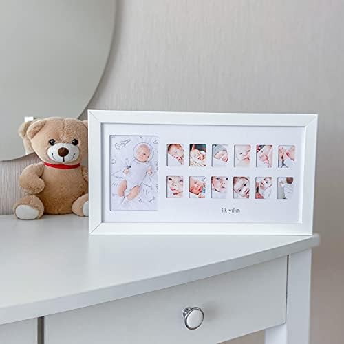 İlk Yılım Fotoğraf Anı Çerçevesi - Dekoratif Bebek Odası 12 Aylık Resim Hatıra Çerçevesi