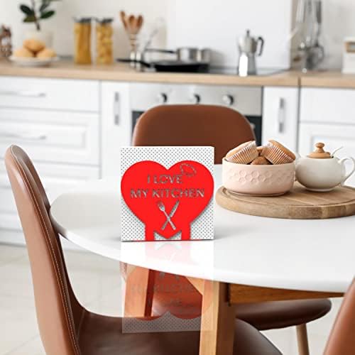 "I LOVE MY KITCHEN" Temalı Metal Peçetelik Kırmızı Kalp Şeklinde