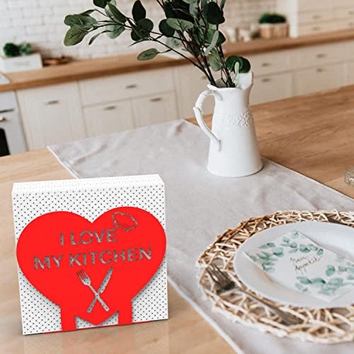 Alternative view of "I LOVE MY KITCHEN" Temalı Metal Peçetelik Kırmızı Kalp Şeklinde