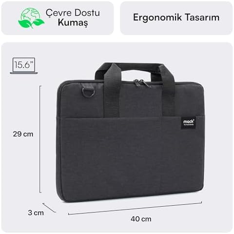 MACK Cityfit MCC-703 Laptop Çantası, Erkekler ve Kadınlar için Profesyonel Bilgisayar Çantası, 15.6 inç Notebook Çantası, Evrak Çantası, Siyah