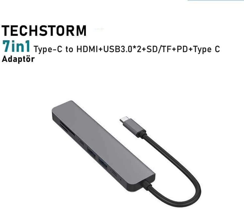 Alternative view of Pro ile Uyumlu Type C to 4K HDMI + USB 3.0 + SD/tf + PD + Type-C, Taşınabilir 7in1 Adaptör