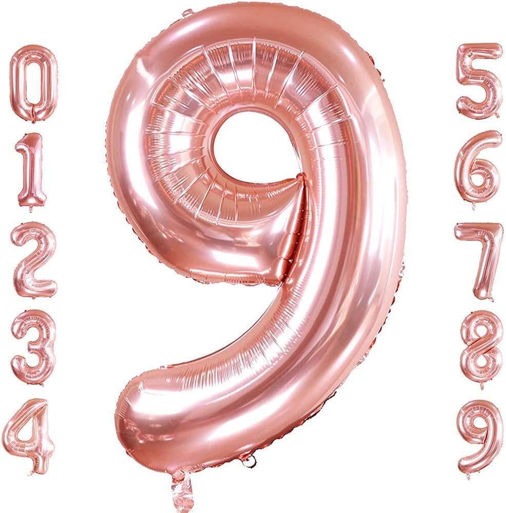 Rakam Kırmızı Folyo Balon 34 inç 76-82 cm (9, Rose)