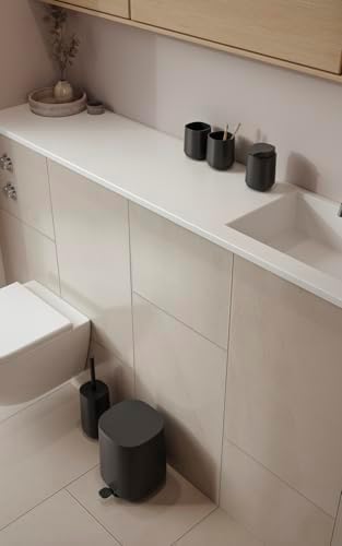 Time banyo için çöp kutusu, küçük kozmetik kovası, kapaklı çöp kutusu, çap 20,8 cm, yükseklik 27,5 cm, kapasite 3 litre, siyah