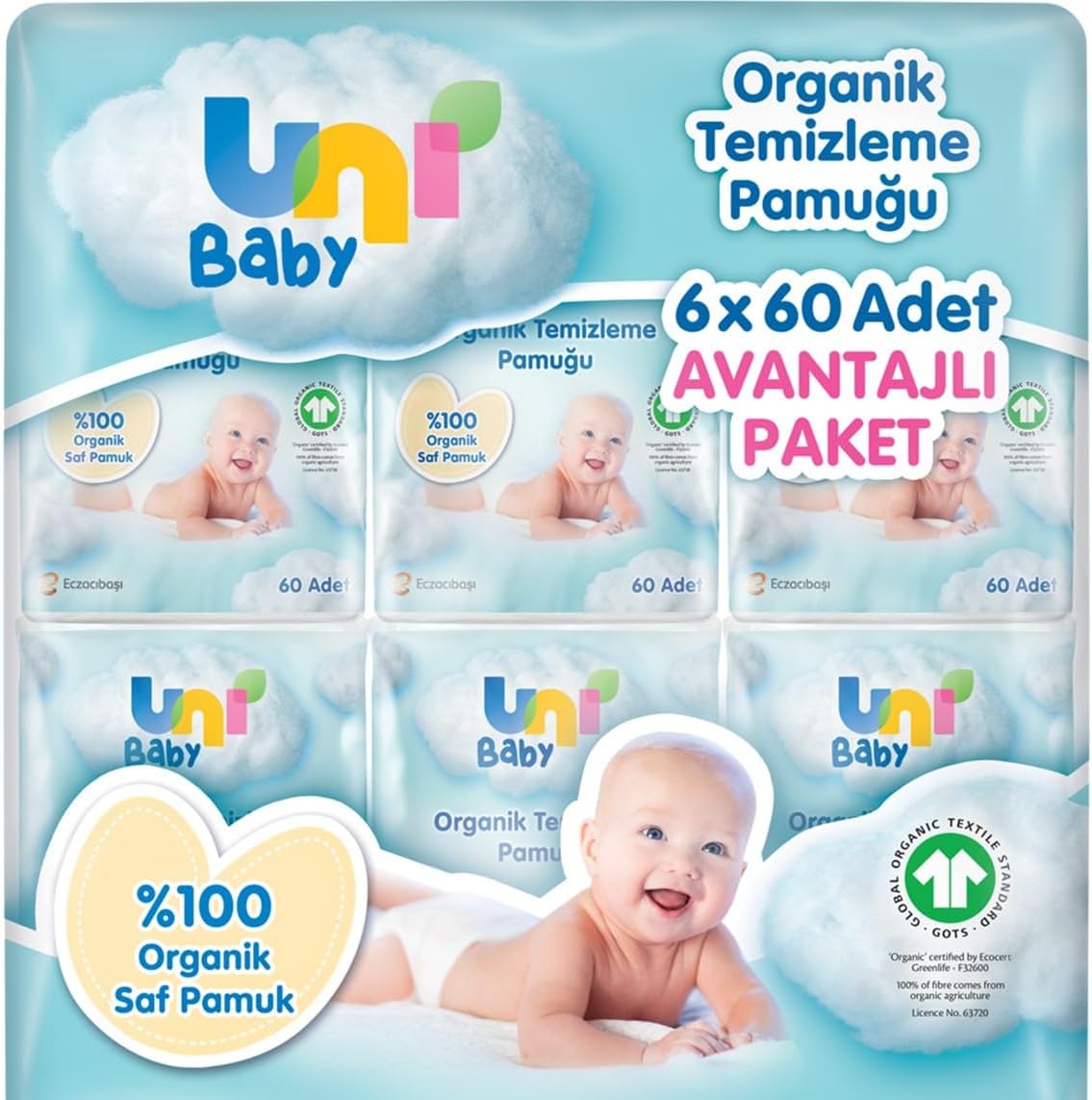 Alternative view of Uni Baby Bebek Temizleme Pamuğu 6*60 Adet