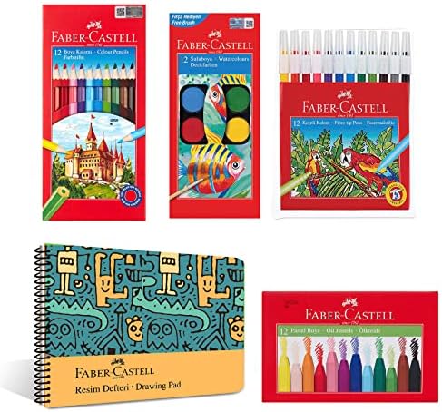 Boyama Seti ve Resim Defteri 25x35 cm, Çocuklar İçin Yaratıcı Eğlence, 12 Renk, Boya Kalemi, Pastel Boya, Keçeli Kalem ve 30 Yaprak Defter