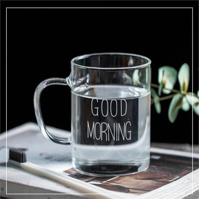 2 Adet Cam Kupa Kulplu Bardak Büyük Boy Good Morning Borosilikat Dayanıklı Cam Kupa 450 ml