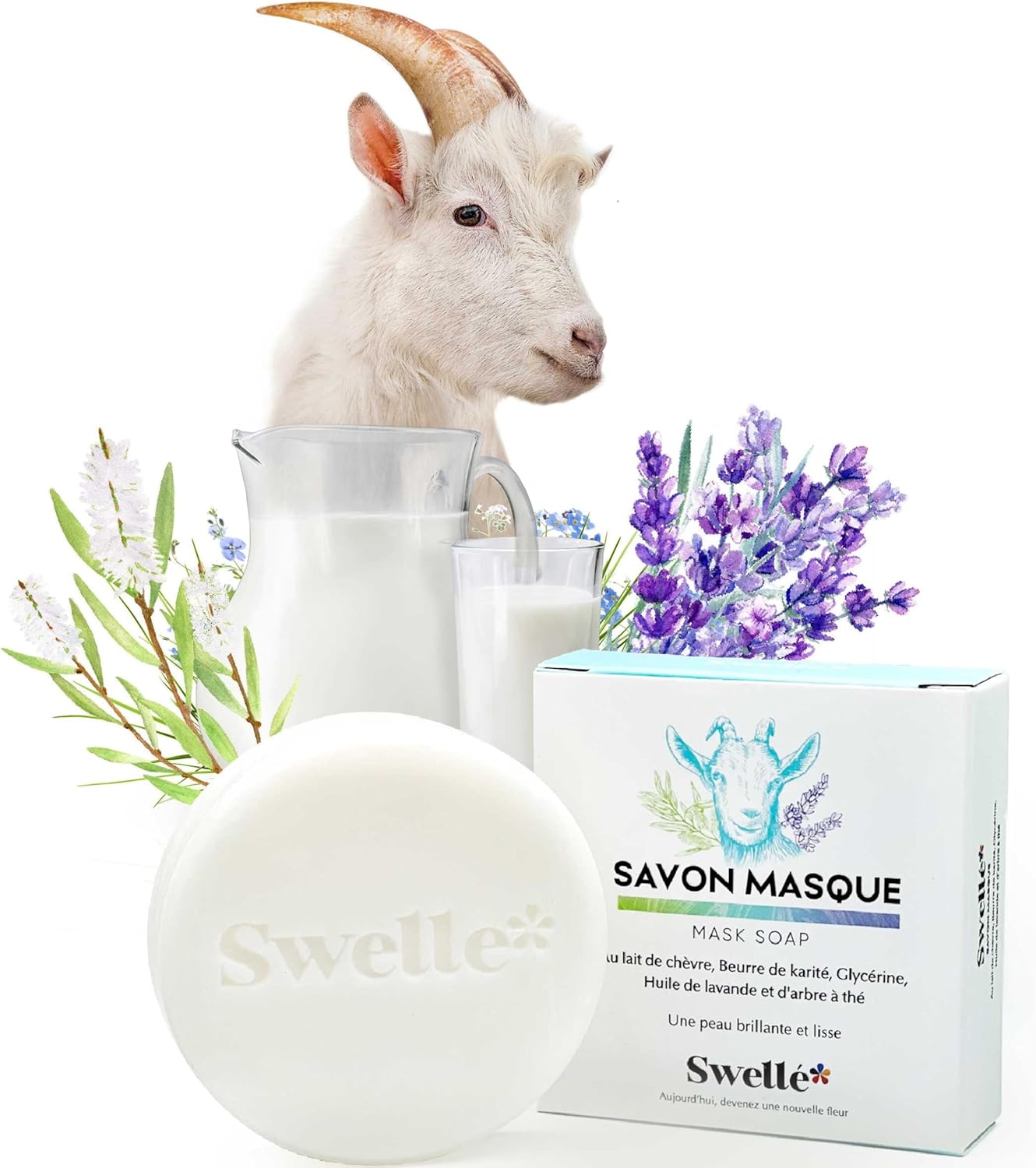 Keçi Sütü Sabunu 110gr Shea Butter Çay Ağacı Lavanta Yüz Maskesi 1 adet Doğal Katı Sabun Vücut Peelingi Yüz, Siyah Nokta Yüz Maskesi, Yüz Bakımı Güzellik Sabunu