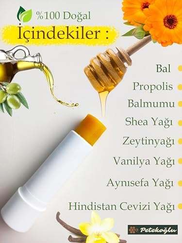 (3 Adet) Propolis, Bal, Shea, Hindistan Cevizi ve Zeytinyağı El Yapımı Dudak Kremi Nemlendirici Onarıcı