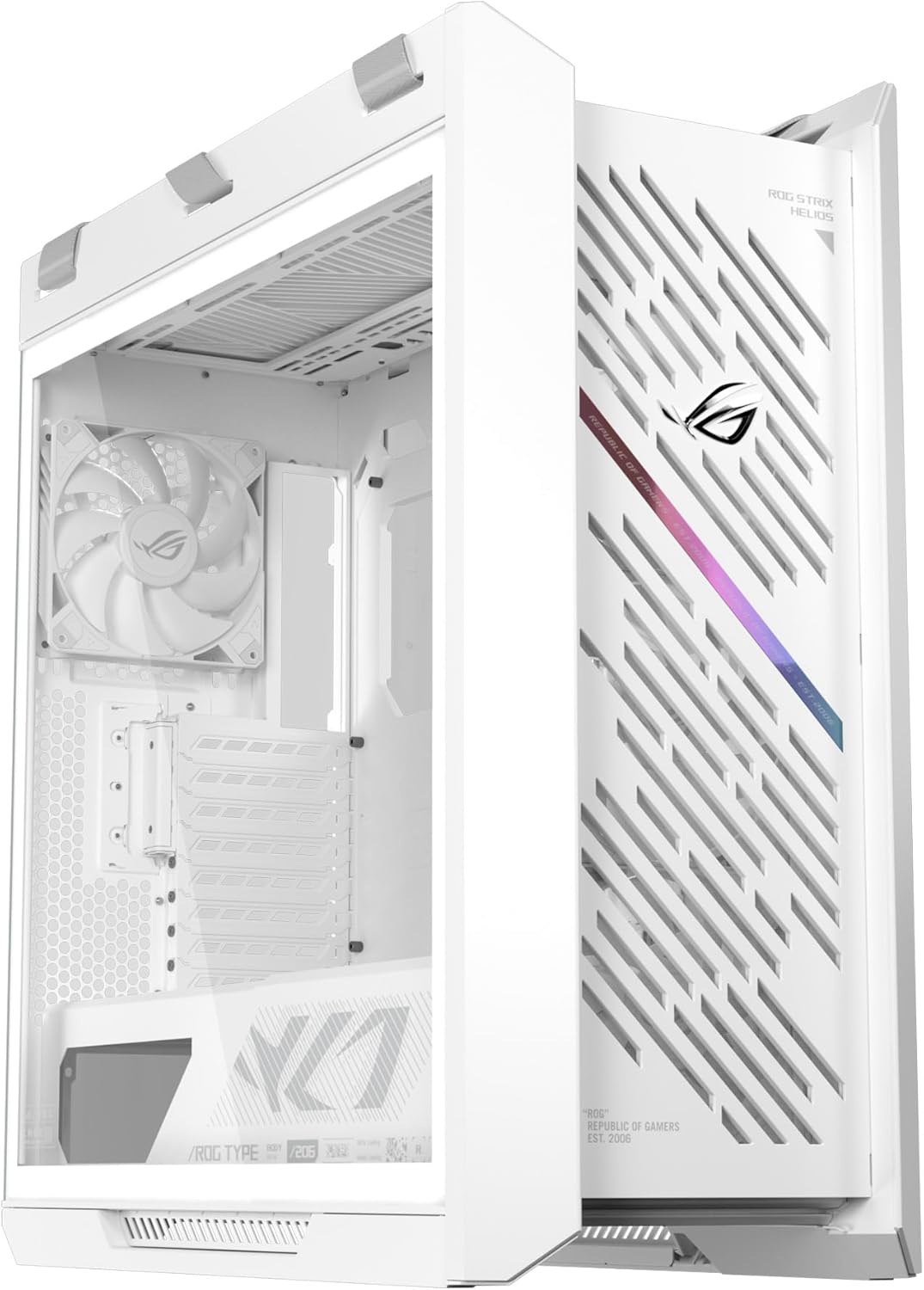 Alternative view of ROG STRIX HELIOS II, ÇİFT TEMPERLİ CAM PANEL, 450MM GPU DESTEĞİ, ALÜMİNYUM KASA ve ÖN PANEL, GPU DESTEK BRAKETLERİ ve 420MM RADYATÖR DESTEĞİ SUNAN EATX UYUMLU BİR MID-TOWER BEYAZ