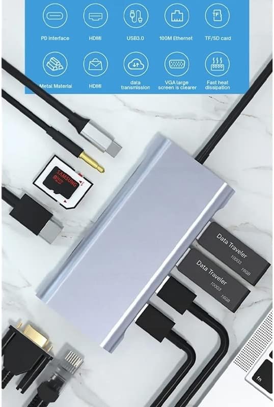 Pro Air ile Uyumlu Type-C Çevirici Dönüştürücü Çoklayıcı PD Şarj HDMI SD Network VGA Girişli 11 in 1