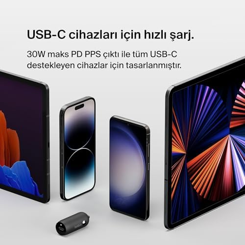 BoostCharge 30W Hızlı Araç Şarj Cihazı, USB-C Güç Dağıtım Portlu Kompakt Tasarım, 16, 15, Galaxy S23,, vb. için Evrensel Uyumluluğa Sahip USB Araç Şarj Cihazı - Siyah