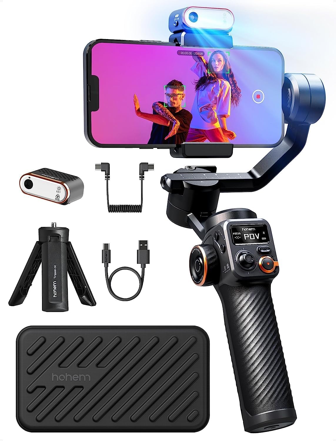 iSteady M6 Kit 3 eksenli cep telefonu stabilizatörü, manyetik AI izleyicili Gimbal akıllı telefon, ayarlanabilir CCT/RGB dolum ışığı, 0,91 inç OLED ekran, maks. taşıma kapasitesi 400 g, Volgging